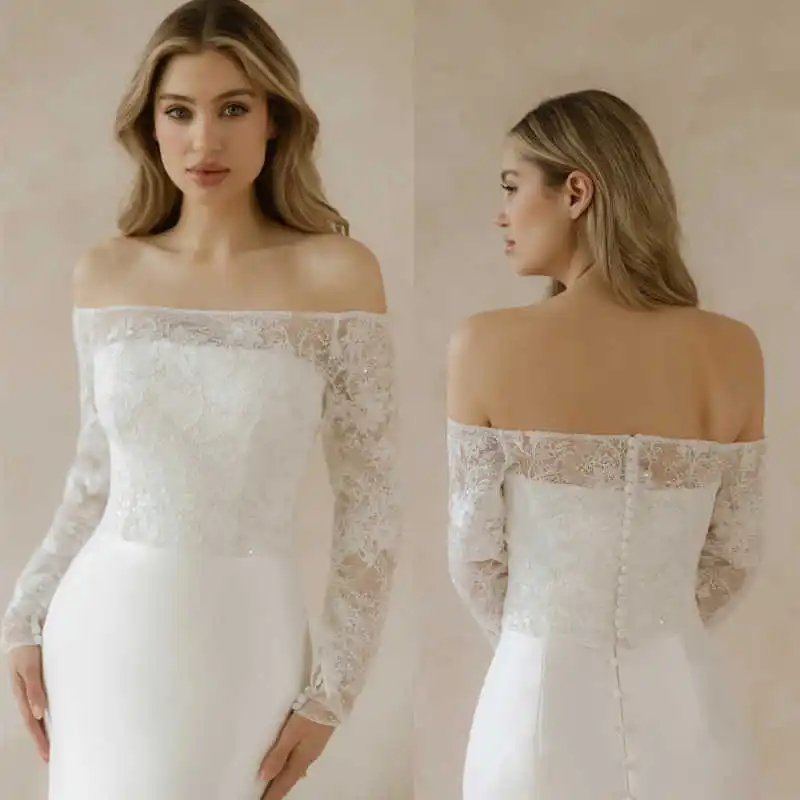 elegant-off‑shoulder-bridal-topper-long-sleeves-floral-lace-detachable-overlay-for-classic-nuptial-ceremony-photoshoot-custom
