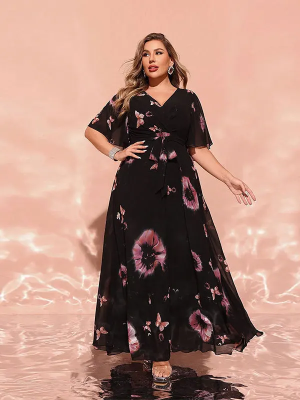 

KYP447 Летнее свободное женское платье большого размера с цветочным принтом Bell Sve, шифоновое весеннее платье с высокой талией, большие размеры