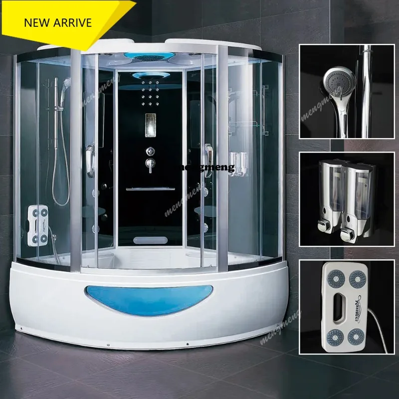 M138 Luxury Bathroom Black Sector Sliding Type Steam Shower Cabin Room with whirlpool Bathtub