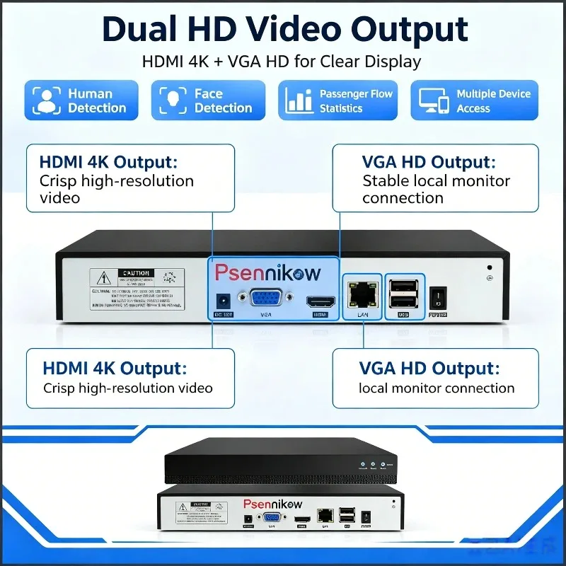 Видеорегистратор Psennikow 10CH 4K H.265 ONVIF XMYEYE Pro NVR с HDMI, VGA, распознаванием лиц, статистикой потока пассажиров, облачным P2P и удаленным видеонаблюдением