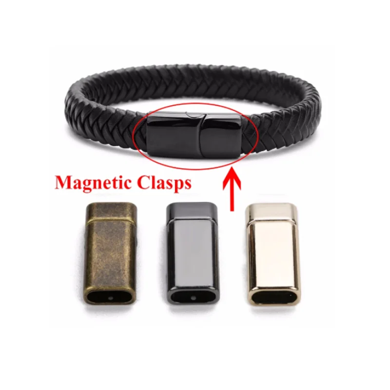 3Sets Fashion Jewelry Clasps Rectangle Strong Magnetic Clasp For 5mm 10mm Flat Leather Bracelet DIY Jewelry Findings Making