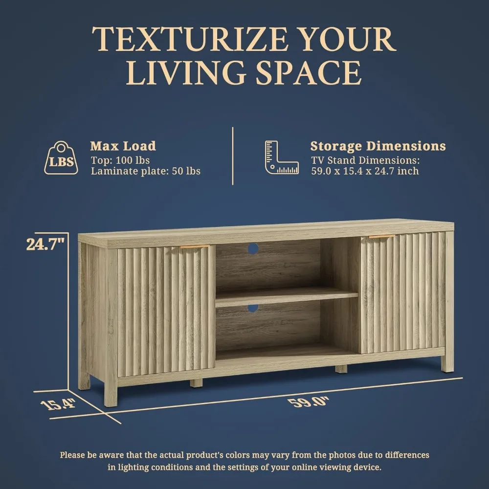 حامل تلفزيون مخدد لغرفة المعيشة، مركز ترفيه عالي التحمل مع مساحة تخزين، حامل تلفزيون حديث لمنتصف القرن لـ 50/55/6