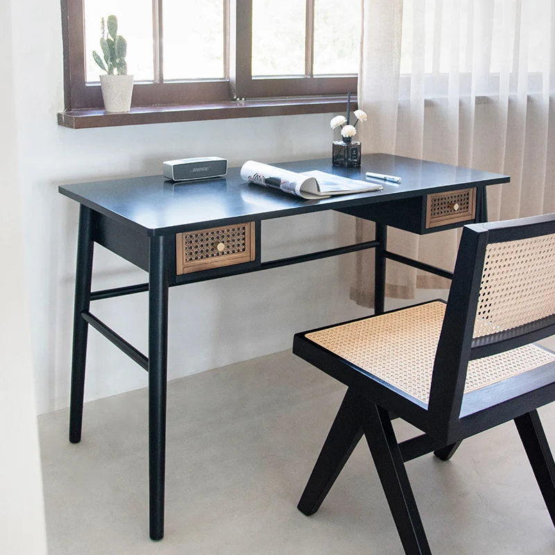 simple black wood desk with Drawer light luxury modern office table for Living room bedroom Computer desk Household furniture