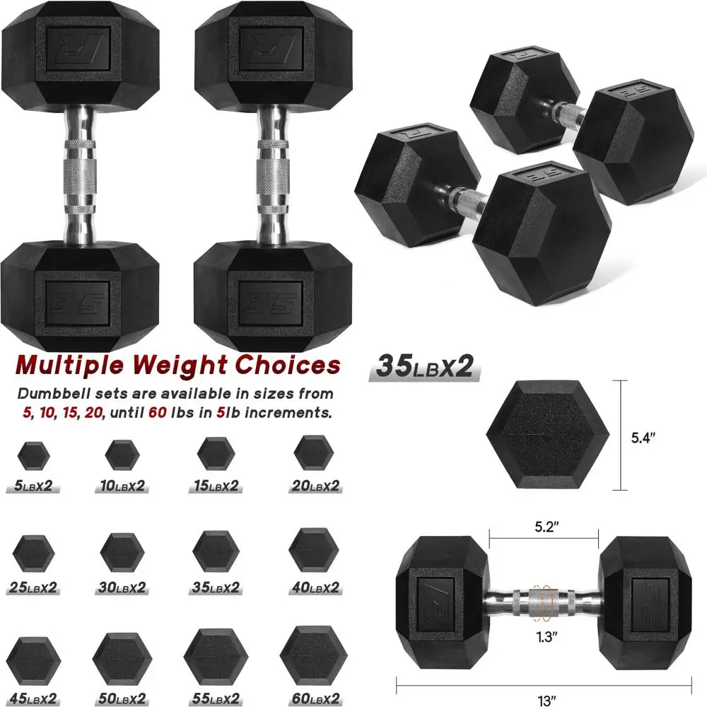 RitFit Juego de mancuernas hexagonales recubiertas de PVC de 5-650 LBS con estante de almacenamiento opcional para gimnasios en casa, pesas manuales con mango cromado para fuerza