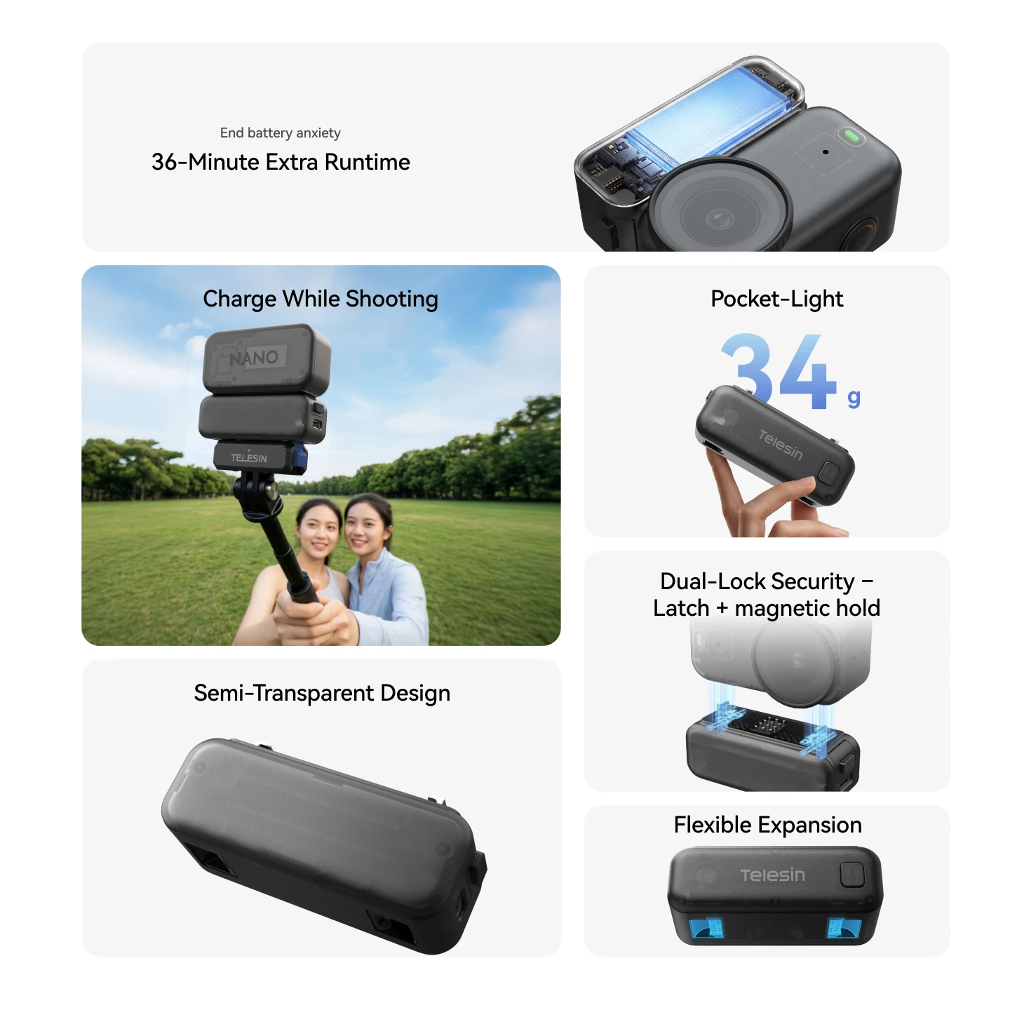 Baza zasilająca TELESIN 500mAh do DJI Osmo Nano, stacja ładująca z magnetycznym adapterem szybkiego zwalniania do akcesoriów Osmo Nano — zdjęcie produktu 3