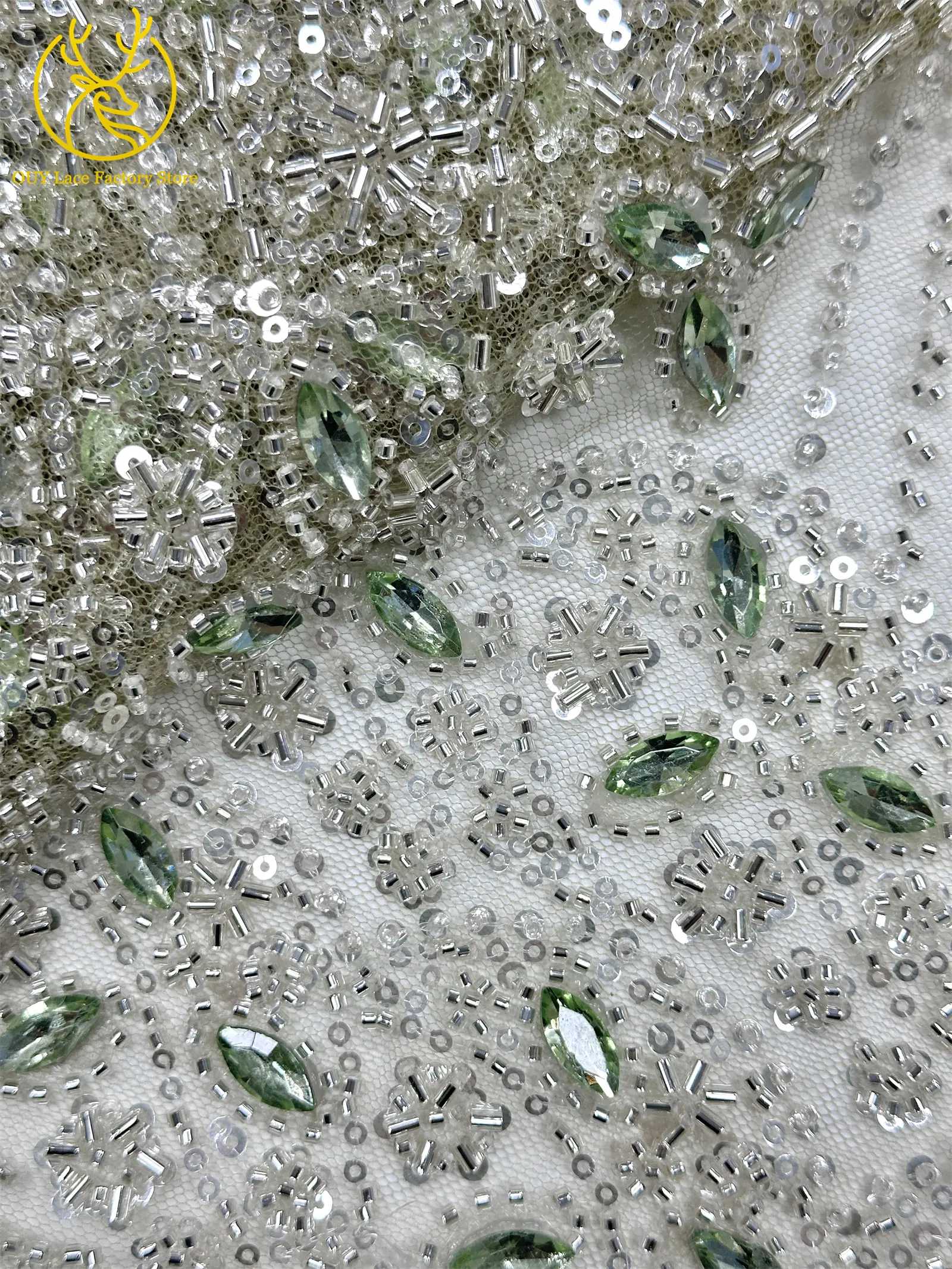 Marineblauer französischer Luxus-Spitzenstoff mit Perlen und Steinen 2026 Nigerianischer afrikanischer Pailletten-Spitzenstoff, geeignet zum Nähen von Abendkleidern – Detail 17