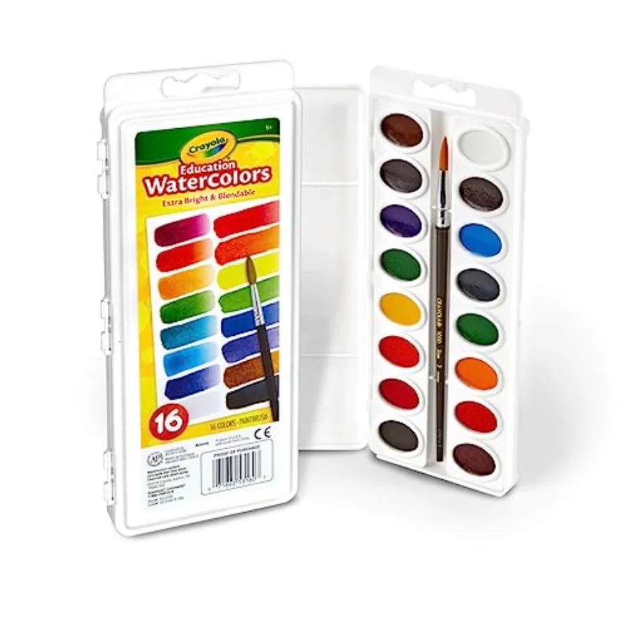 Watercolor Paint Set 16 Count,School Supplies Essentials, Washable Paint for,1 Paint Brush, Arts and Crafts, Assorted Colors, A