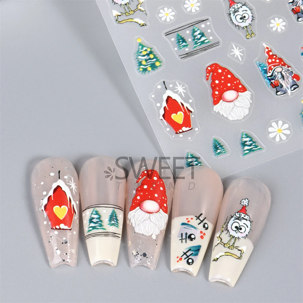 1~4PCS Unique Santa Design Stylish 10 * 6.5cm Holiday Nail Decoration Christmas Party Snowflake Nail Stickers Uniform Color