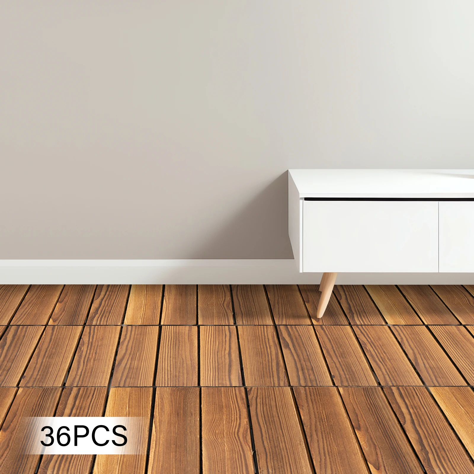 Carbonized Wood Interlocking Flooring Tiles 12x12in, Waterproof & DIY Installation for Patio/Balcony/Indoor