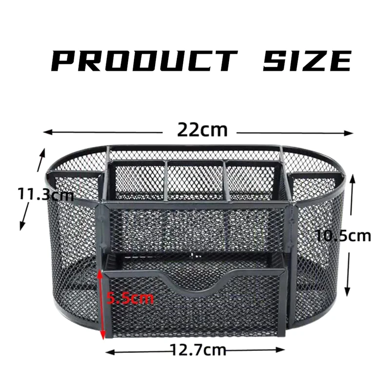 Mesh Desk Organizer com 8 Compartimentos e 1 Gaveta, Material de Escritório, Pen Holder, Papelaria, Escola, Sala de Aula, 1 Pc