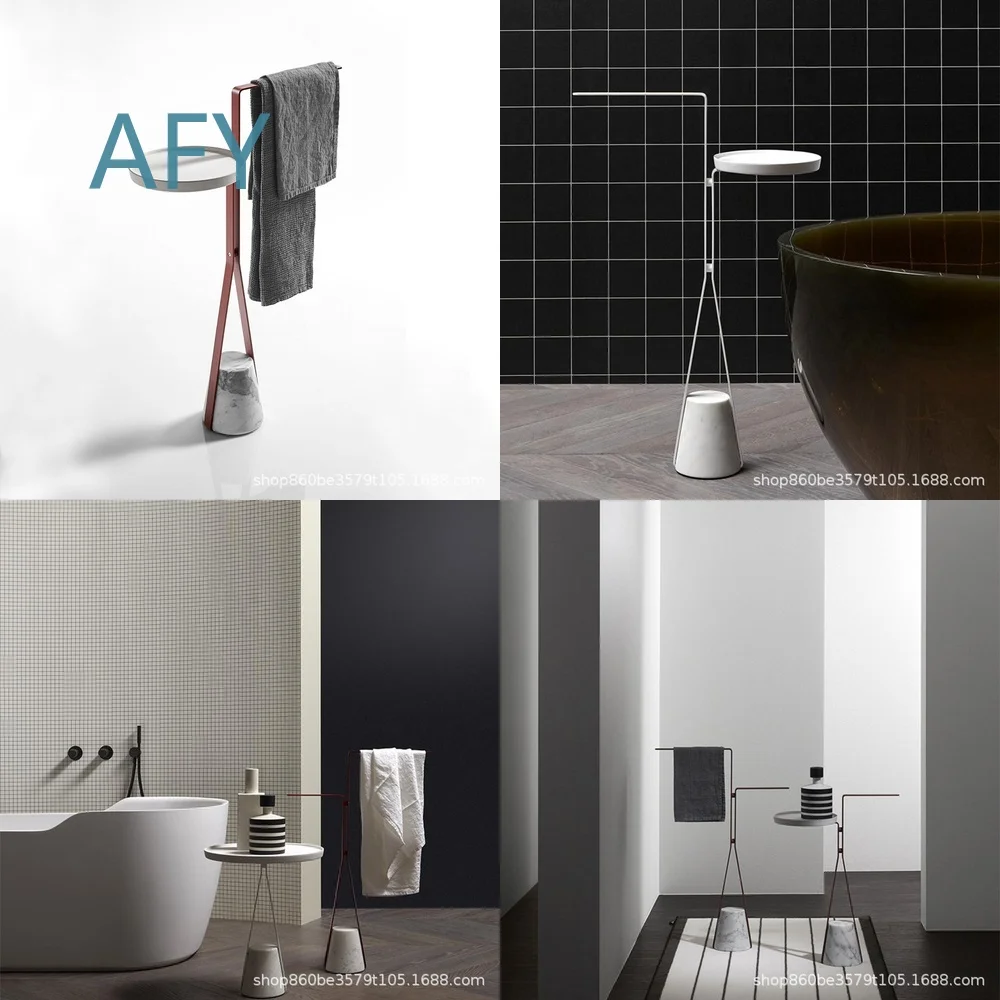 Modern Stainless Steel Marble Towel Rack for Outdoor Bathroom Use Free Standing No Drill Floor Towel Holder with Storage