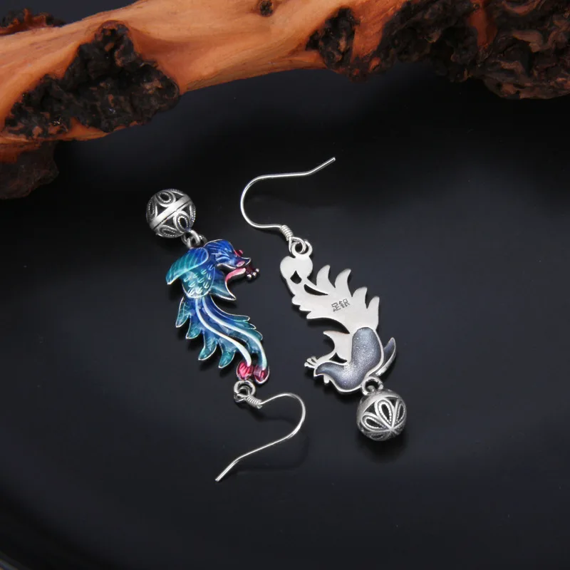 Imagem -03 - Sterling Silver Drop Earrings para Mulheres Cloisonne Phoenix Jóias Bolas Borla Ear Drop Charms Nova Moda S999