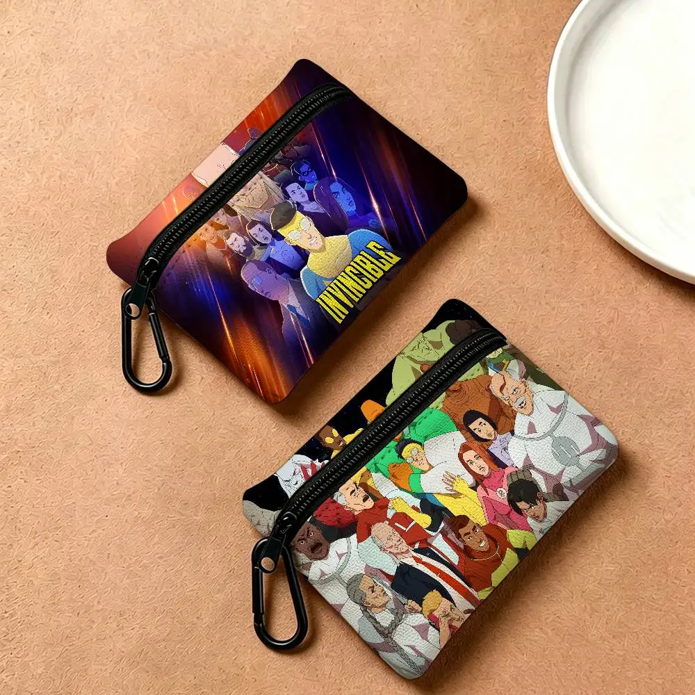 Anime I-Invincible Portable Oxford Fabric Mini Wallet Carabiner Design Small Coin Bag For Cards Keys Earphones
