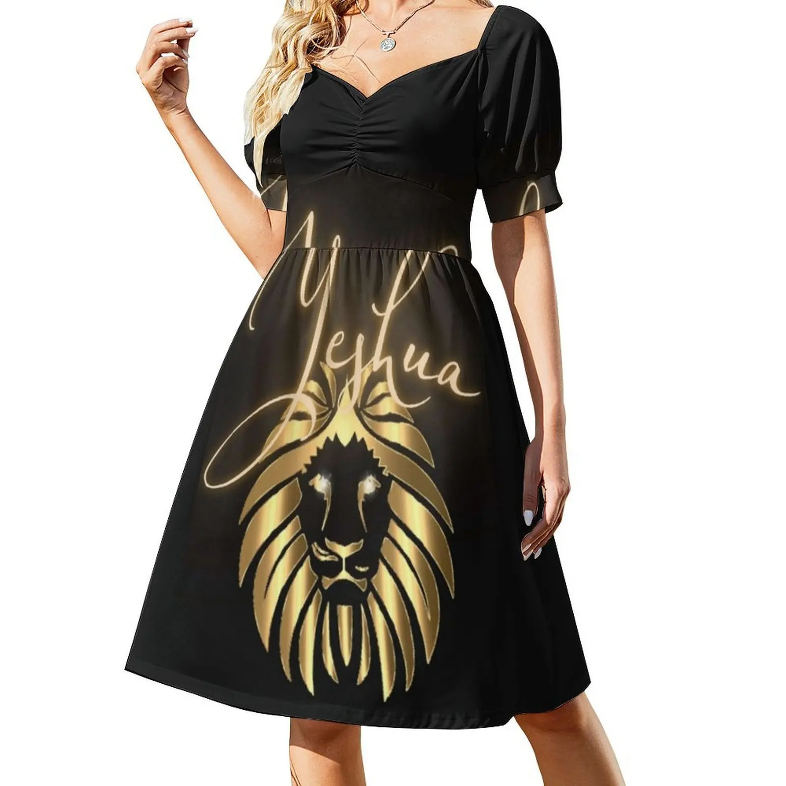 イエシュア・ゴールド・ライオン・オブ・ユダ。 ボヘミアン ノースリーブ ドレス マルチプリント ビーチ バケーション パーティー ドレス イェシュア イエス イェシュア クラシック 女性