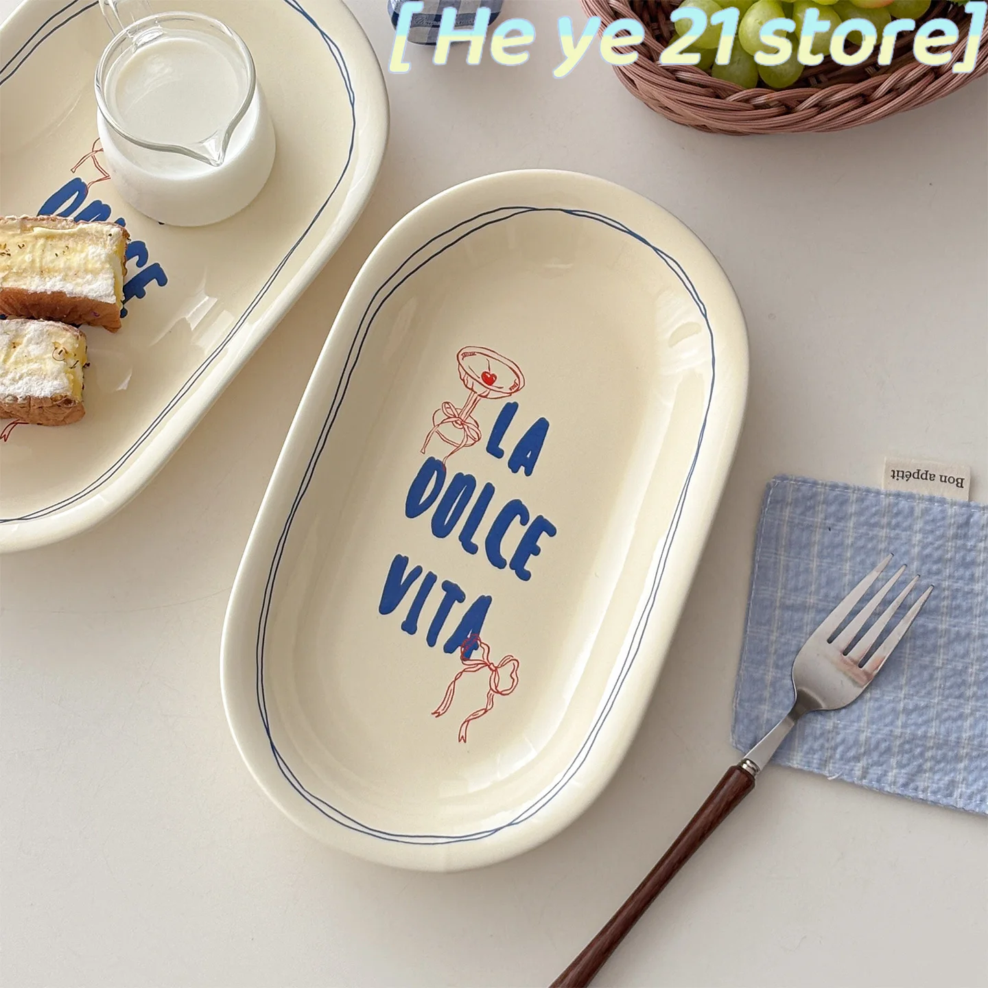 10 Inches/Ins Italian Style Oval Plate Vintage Flower Printed Ceramic Dinnerware Spaghetti Steak Plates Safety Microwave Oven