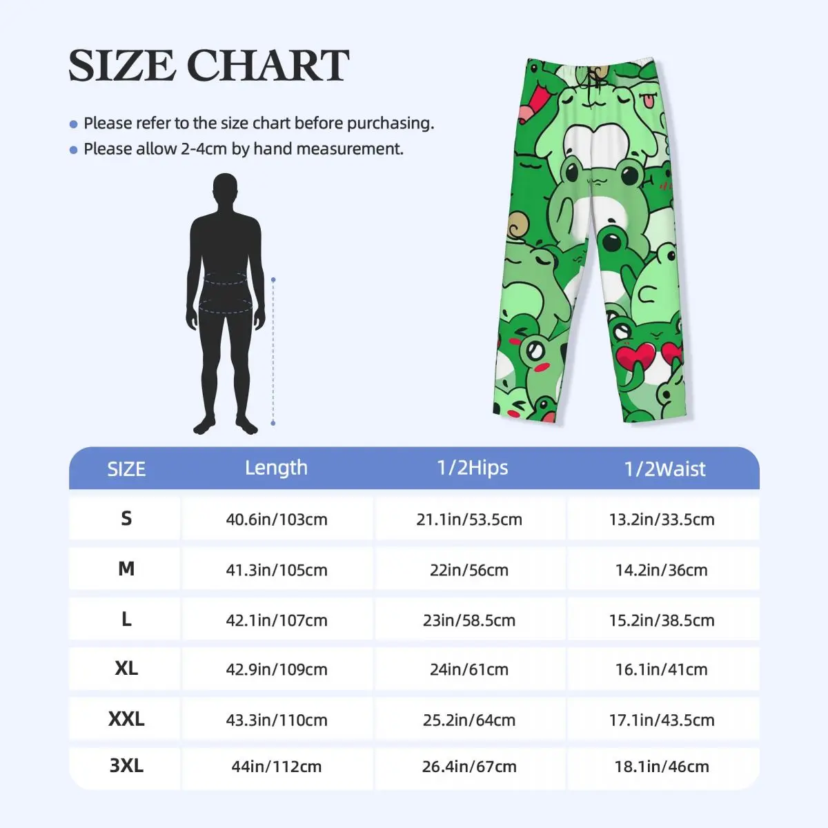 Custom Crowded Cute Frog Pattern Pajama Pants Men Sleepwear Sleep Lounge Bottoms with Pockets