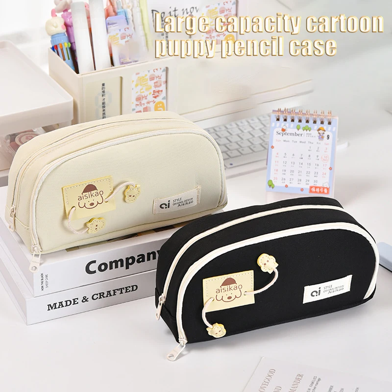 Большая красота, вместительная двухслойная сумка для ручек, сумка для хранения для девочек, собака, ручка на молнии, фоторучка, сумка для хранения канцелярских принадлежностей для студентов