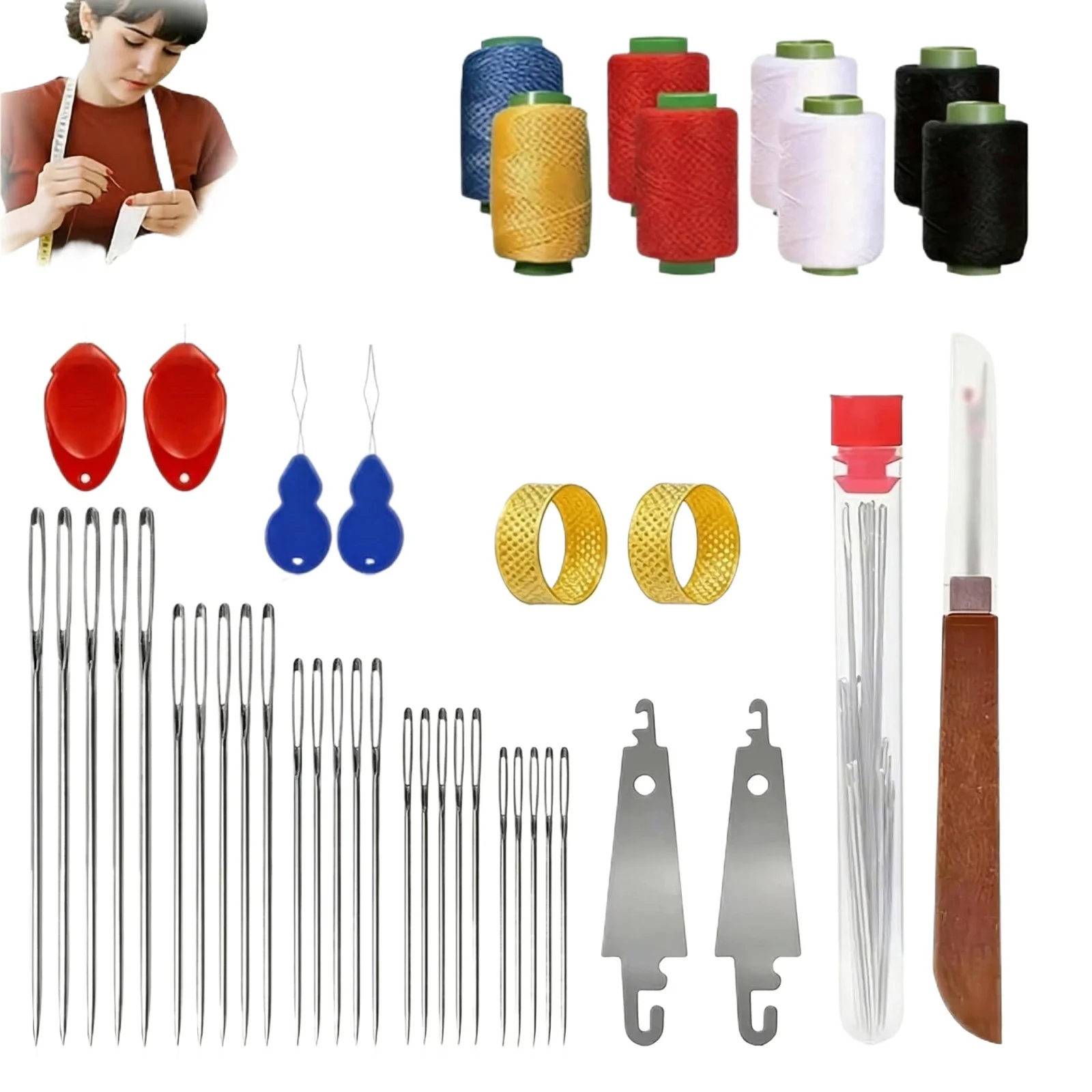 43pcs Big Eye Sewing Needle Kit Home Essentials Hard Steel Sewing Accessory DIY Craft Must Haves Household Garment Repair Supply