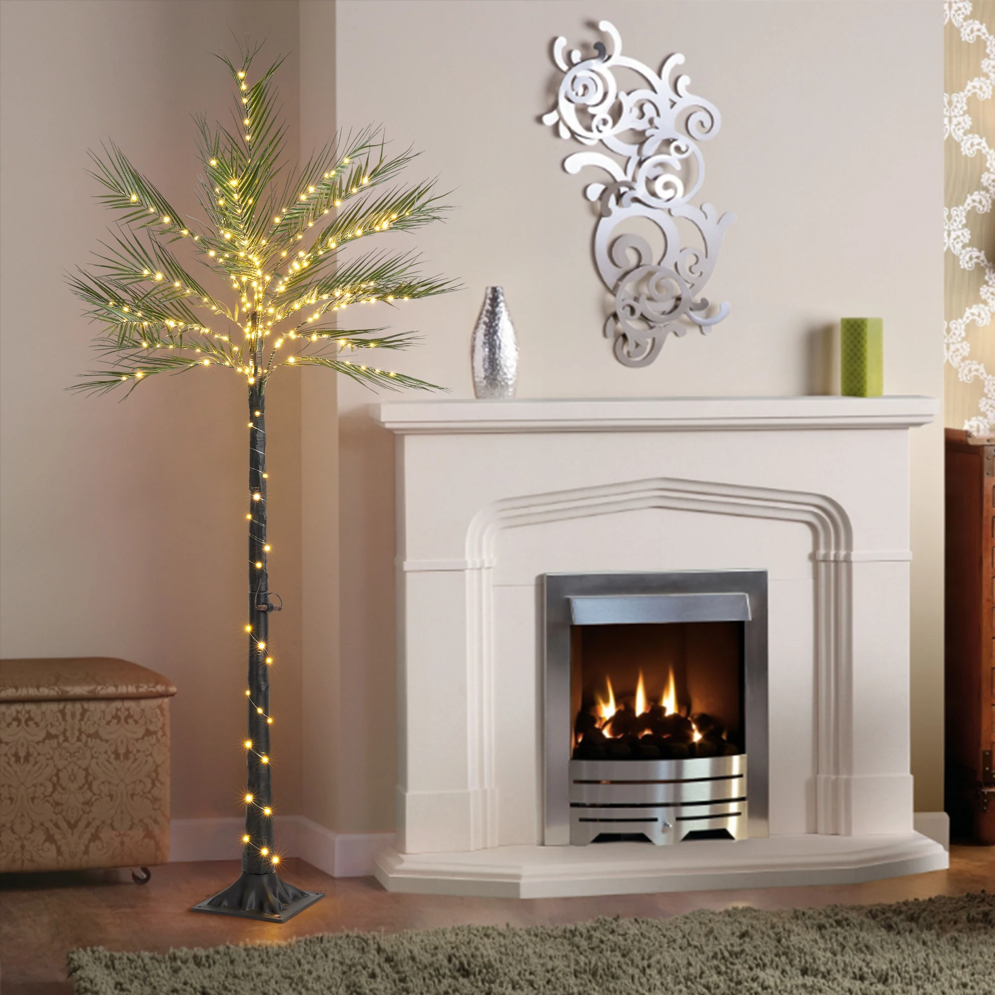 شجرة نخيل فينيكس صناعية بطول 6 أقدام مع أضواء - شجرة استوائية وهمية واقعية مع 15 ورقة قابلة للتعديل للديكور الخارجي/الداخلي #2