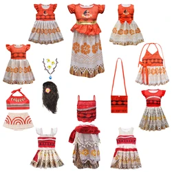 2023 Summer Moana Dress for Girls Moana Vaiana Princess Dresses Kids Party Cosplay Costumes with Wig Children Clothing Clothes