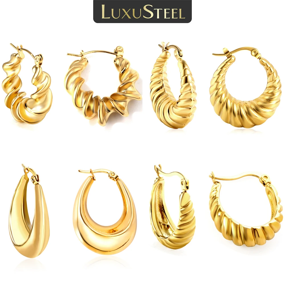 LUXUSTEEL Half Circle Opening Earrings Minimalist Stainless Steel Hoop Earrrings for Women Earring Girls Party Jewelry Gifts