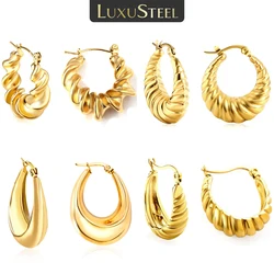 LUXUSTEEL Half Circle Opening Earrings Minimalist Stainless Steel Hoop Earrrings for Women Earring Lady Party Jewelry Gifts