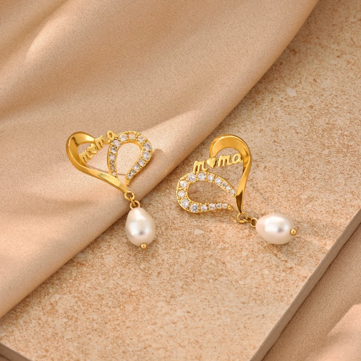 Elegante Ohrringe mit herzförmigen Tropfen aus Imitationsperlen, Damen, goldfarben, Kupfer, Zirkonia, hängende Ohrstecker, ästhetischer Schmuck, Geschenk für Mutter – Detail 1