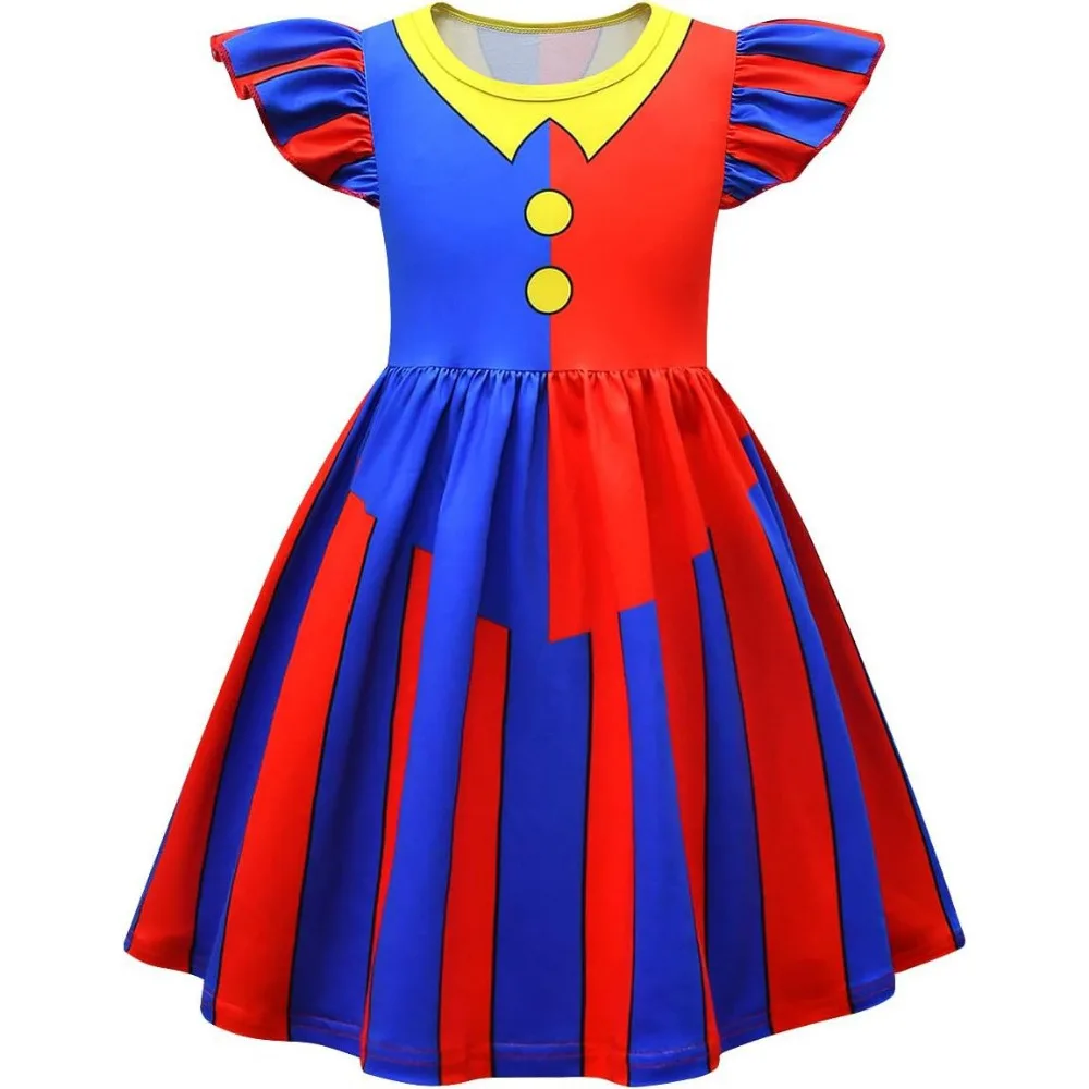 Anime Magical Circus Pomni Cosplay Dress Kids Cute Cartoon Printing Dress Ragatha Role Play Nightdress Halloween Carnival Party