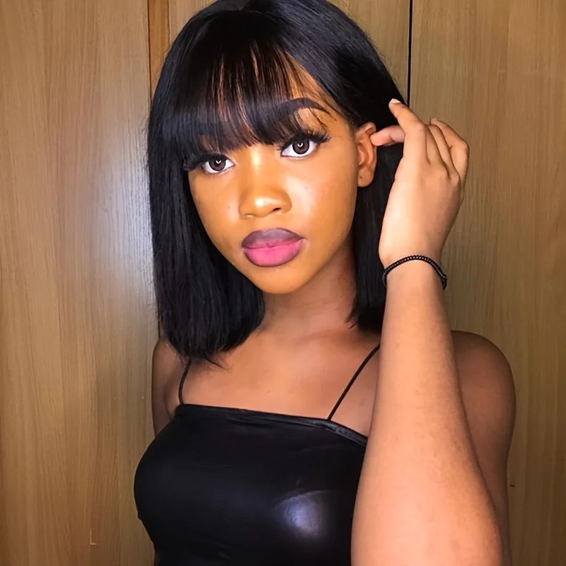 

Short Bob Wig Human Hair With Bangs Wig Cheap Fringe Wig Glueless Human Hair Wigs Brazilian Straight Wigs For Black Women Sale