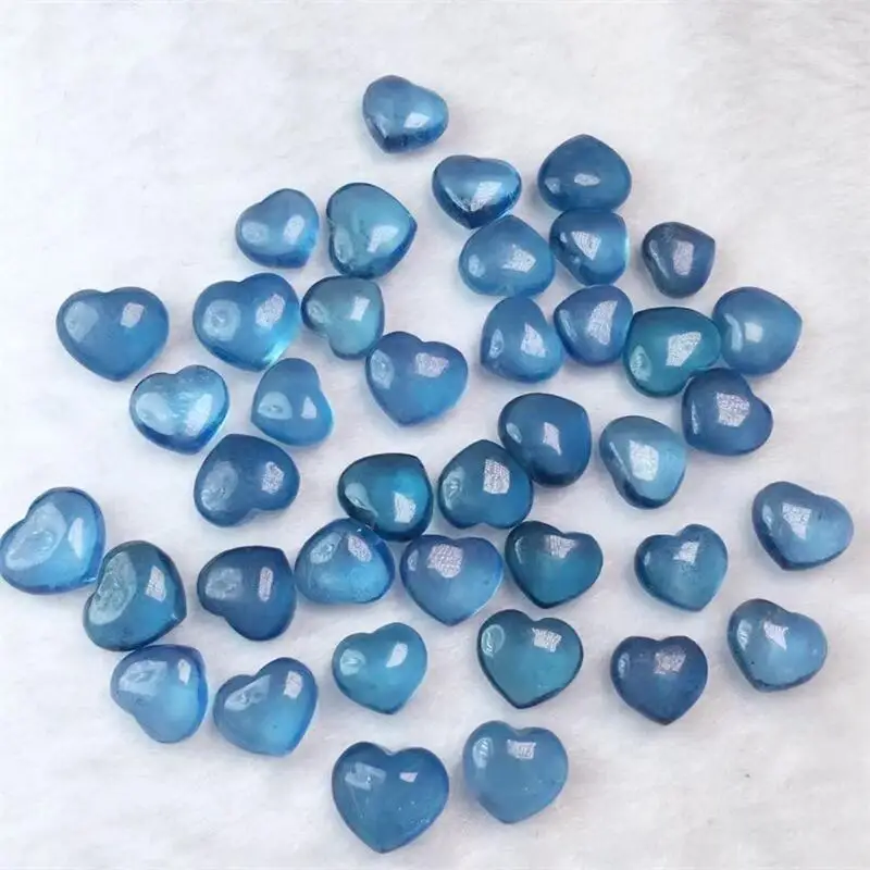 5PCS Natural Aquamarine Heart Carving Healing Fashion Reiki Crystal Fengshui Jewelry Birthday Gift 8-11MM