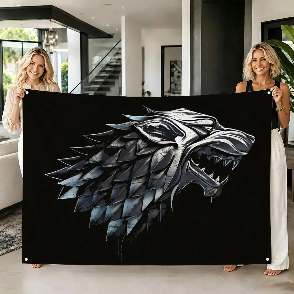 Northern Winter Sigil of House Stark Flags Tapestry Creative Pattern Photo Living Room Wall Art Party Outdoor Decor