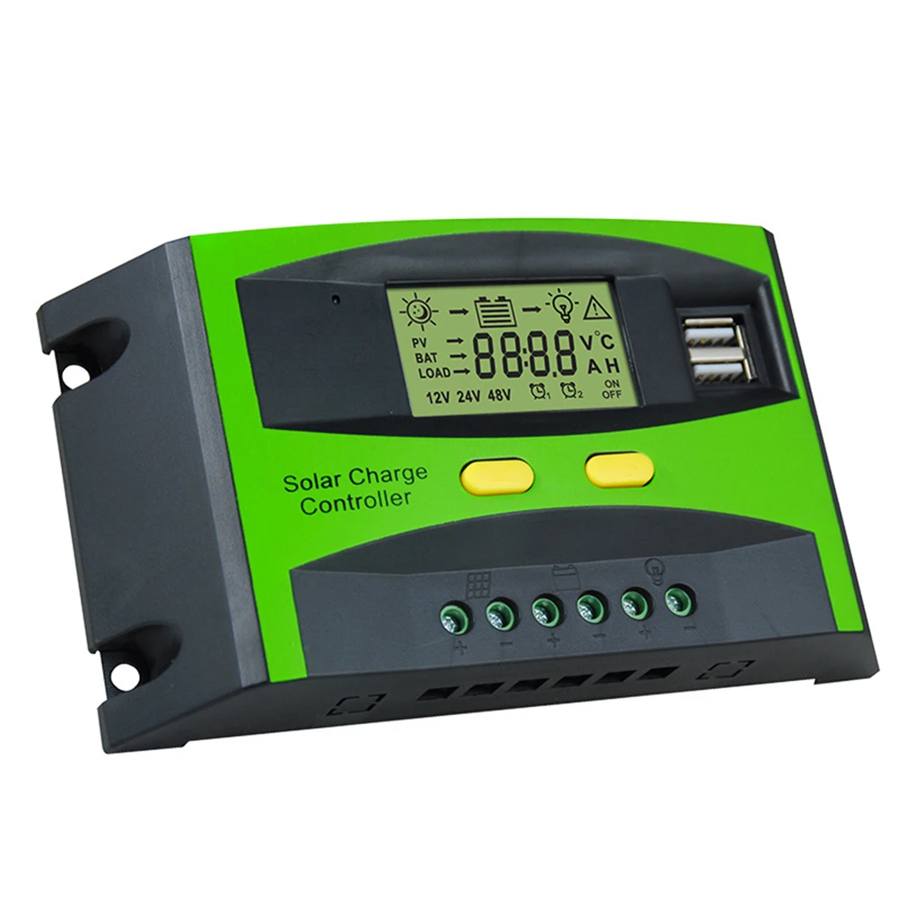 

20A 12V 24V Solar Controller LCD Function Dual USB Solar Cells Panel Charge Regulator (Green)