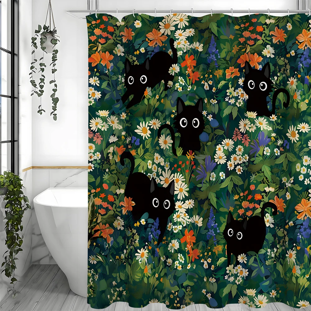 

Шторы для душа для ванной комнаты, богемный стиль, современные, милые, эстетичные, декоративные, женственные, водонепроницаемые, уникальный кот, поток