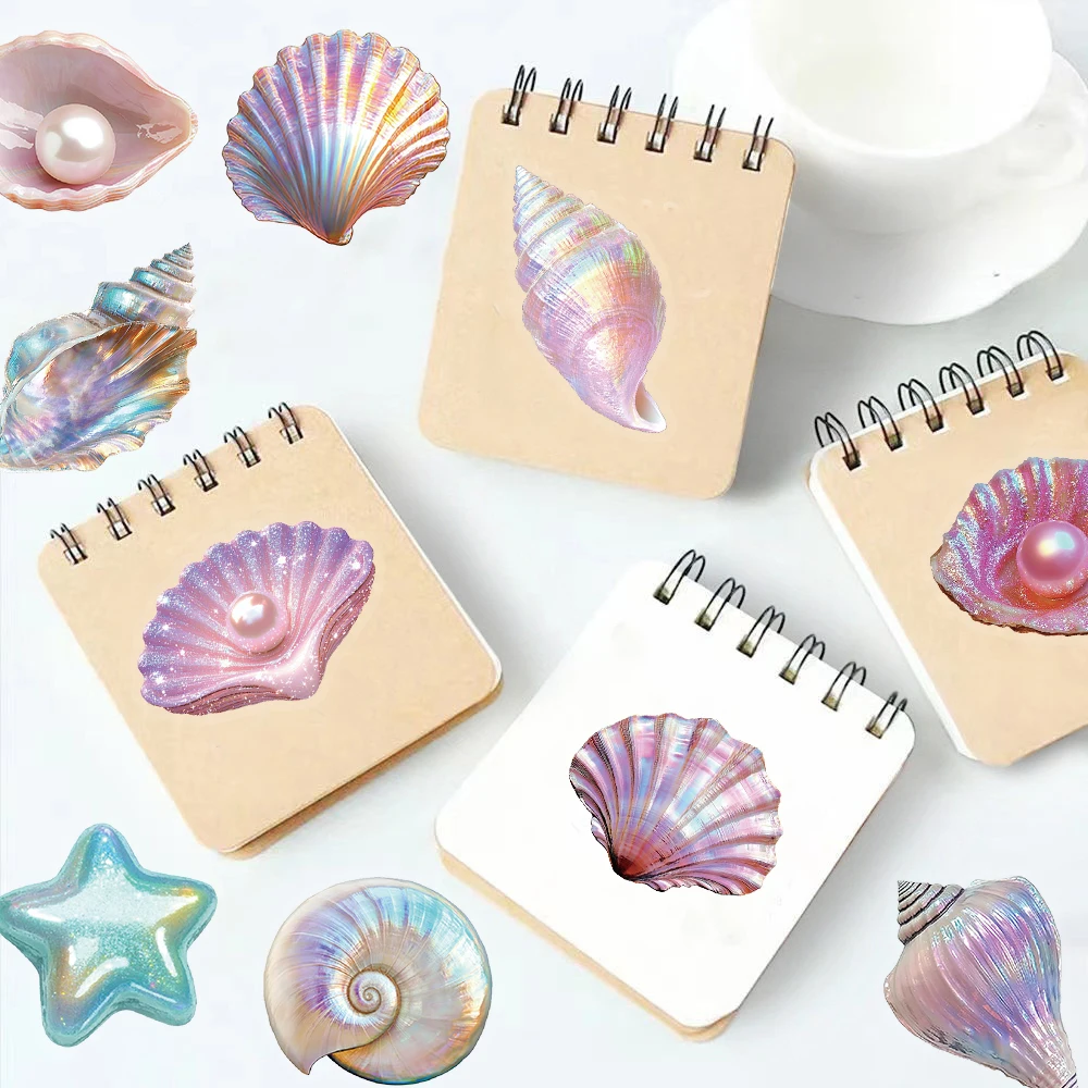 50PCS Creative Shell PET Transparent Material Stickers Envelope Sealing Stickers Mobile Phone Case Decorative Stickers image 6