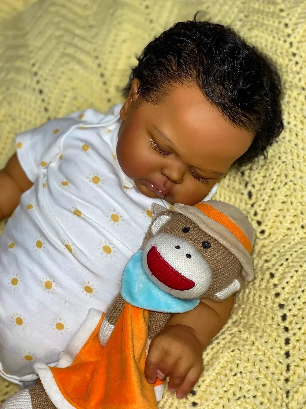 DLS Customized Limited Supply 25inch Reborn Baby Sleeping Pickle Hand-Rooted Hair Dark Skin African Boy With Different Dress