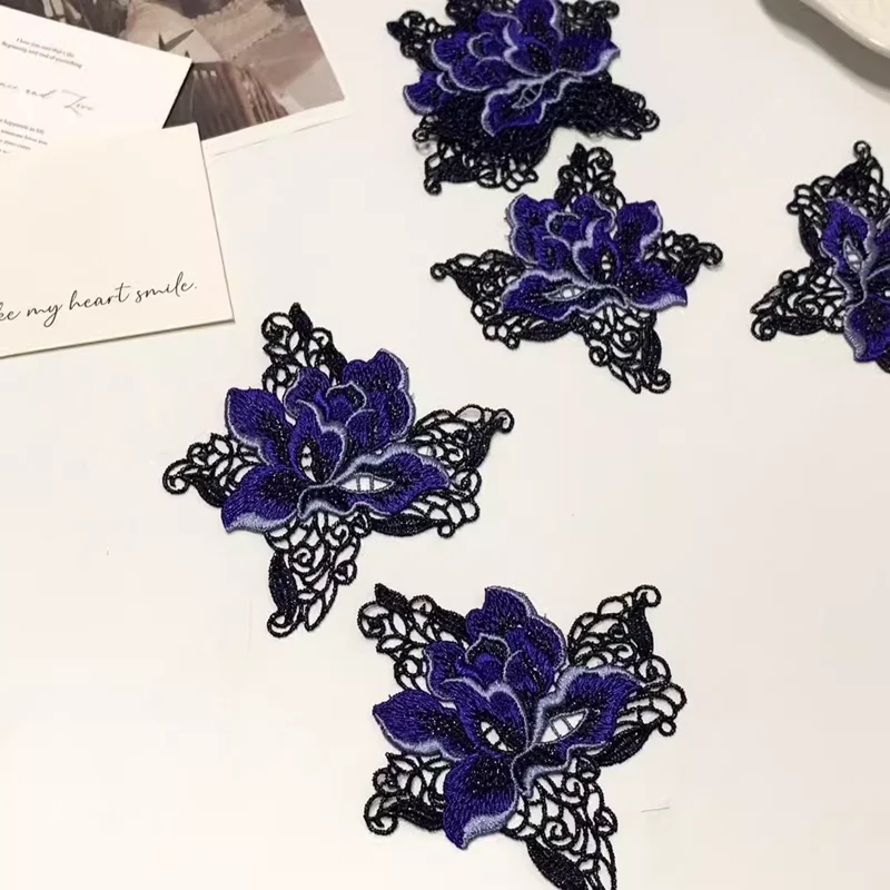 5Pcs/Lot 9*9cm Shiny Blue Purpel Beige Hollow Gradient Sewing Motif Venise Lace Applique for Garment Embroidery Lace Patches