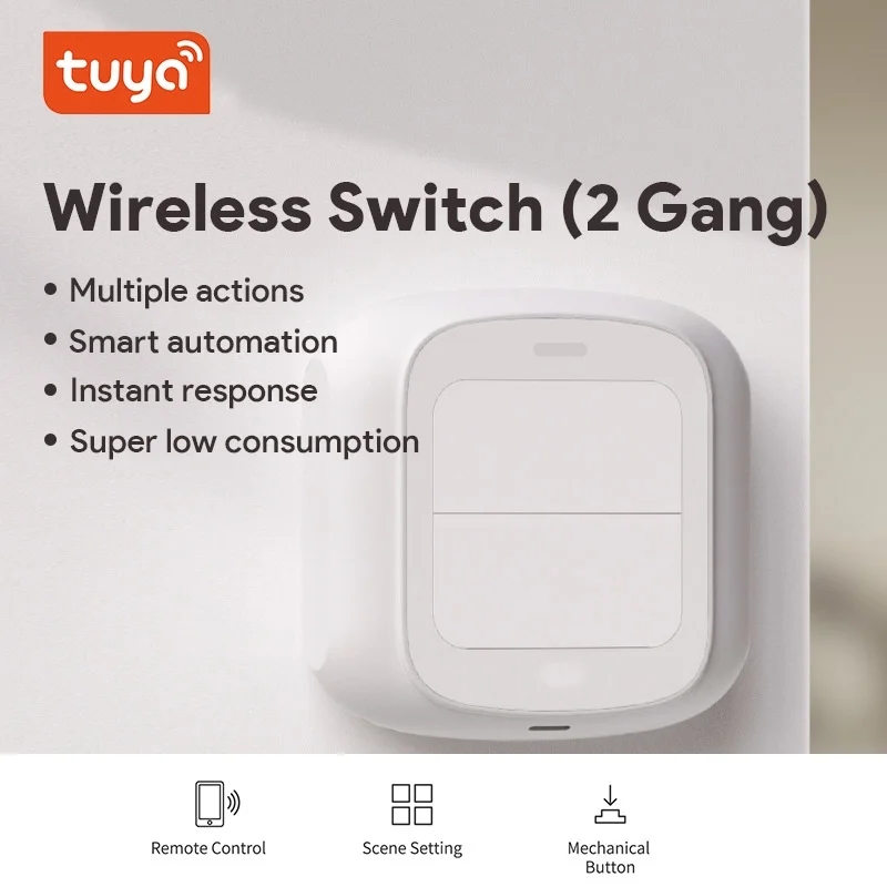 Tuya Wifi Zigbee 2 Gang Wireless Hand -Remoter Scene Switch Button Controller Battery Powered Automation App Control Device 2025