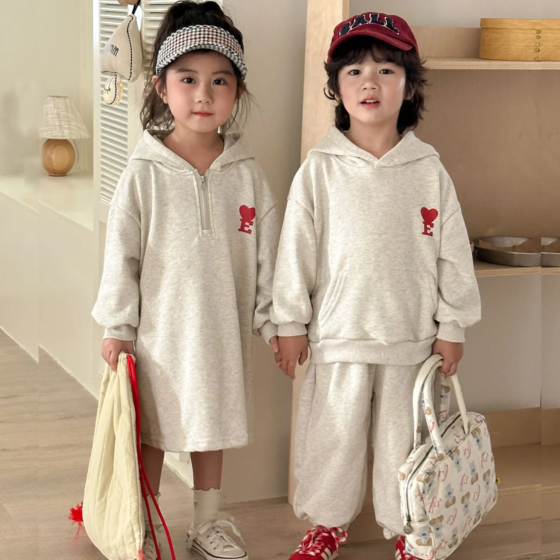 2025 Spring New Children Sports Set Boys Hooded Sweatshirt + Pants 2pcs Suit Cotton Girls Casual Dress Brother Sister Outfits