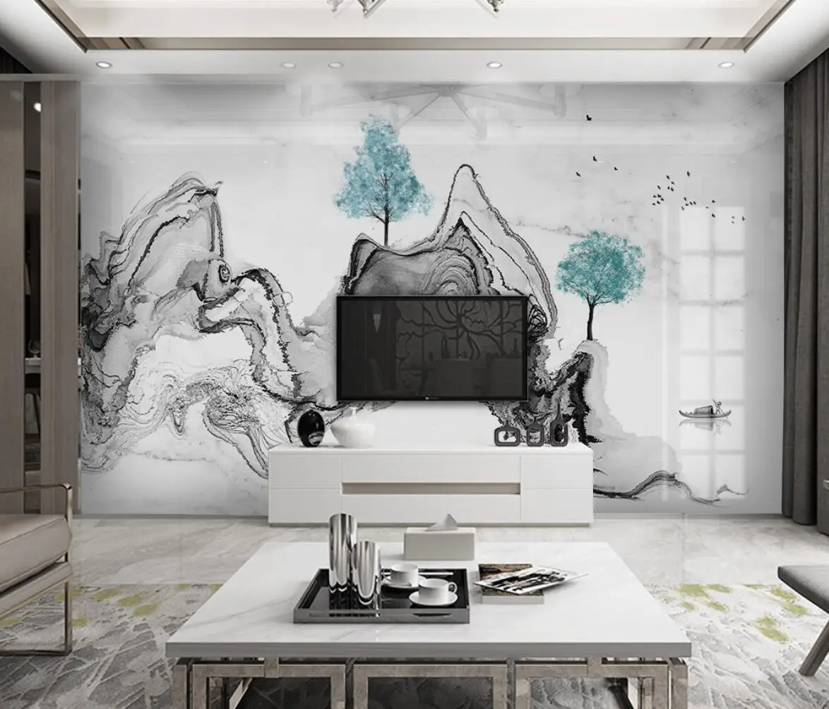 beibehang Custom wallpaper mural new Chinese style modern minimalist jazz white landscape marble background wall papel de parede