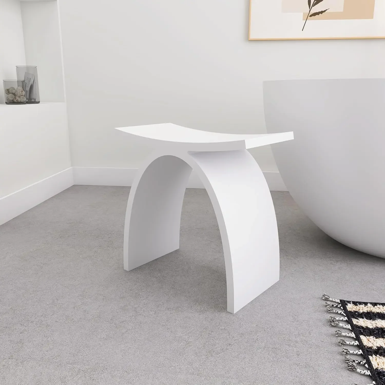 Solid Surface Shower Stool – Modern Waterproof Bathroom Seat for Inside Showers, Stone Resin Bathroom Bench with 350 lb Capacity