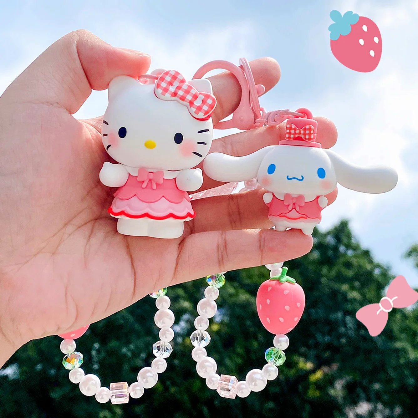 

Kuromi Melody Cinnamoroll Keychain Grid Pattern Strawberry Cute Cartoon Anime Accessory Doll Pendant Bag Hanging Decoration Gift