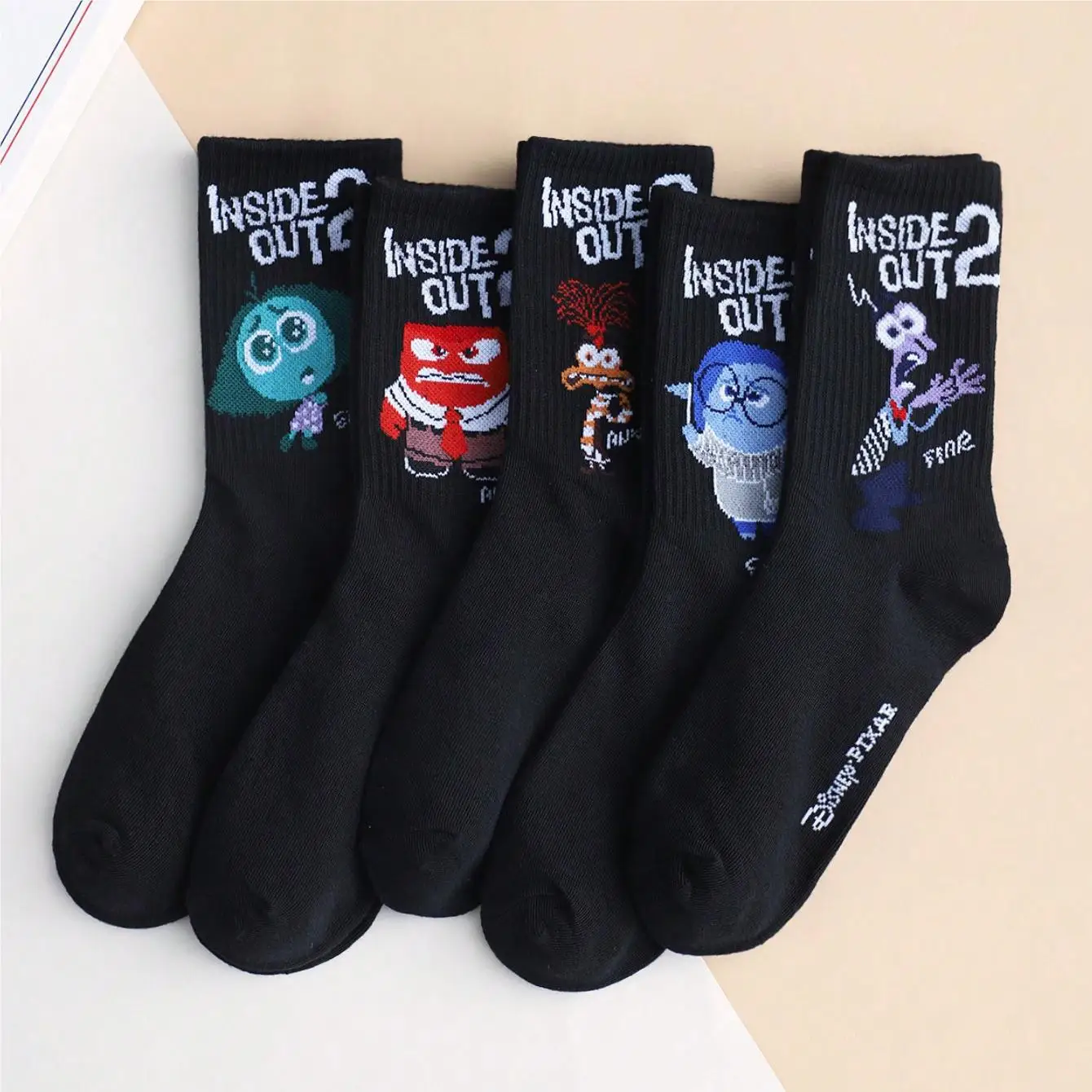 5 Double Spring/Summer Neutral Black Series Fashionable Cool Cartoon Pattern Versatile Casual Sweating Letter Long Socks