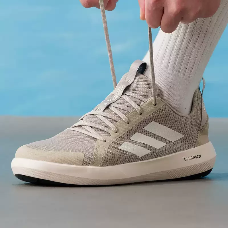 Adidas JI3501 Unisex Outdoor Water Shoes Wonder Taupe White Breathable Quick Dry Hiking Sneakers