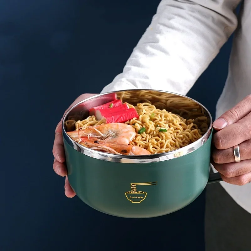 Tazón para Ramen de Acero Inoxidable 304 con Tapa, Resistente al Calor, para Fideos Instantáneos, Utensilios de Cocina, Accesorios de Cocina