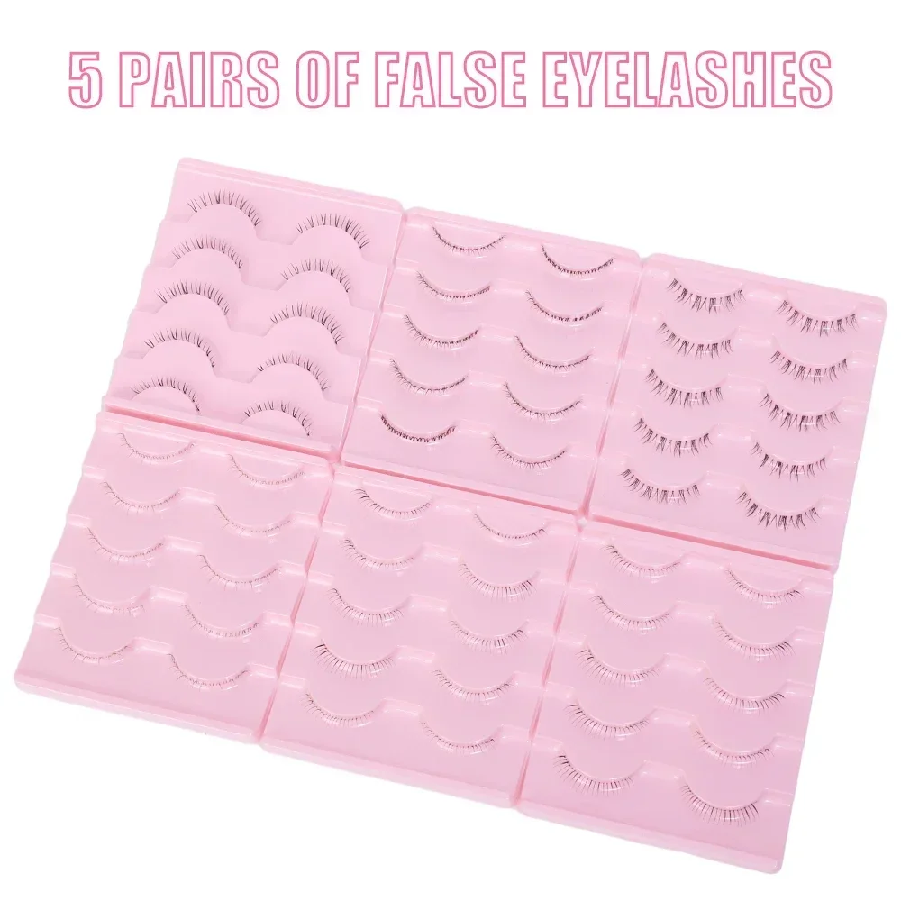 Ensemble de cils inférieurs manga naturels, tiges transparentes douces et moelleuses, extension de cils faite à la main, outils de maquillage cosmétiques, 5 paires