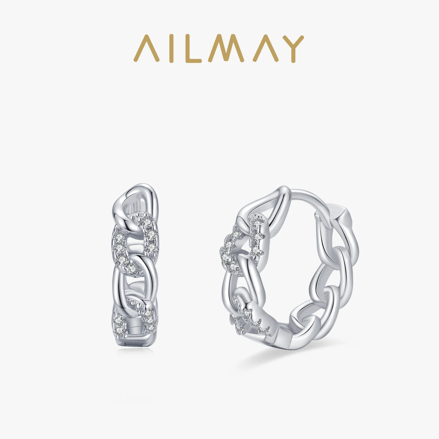 Ailmay 100% Real 925 Sterling Silver Luxury Zirconia Circle Hoop Earrings For Women Wedding Engagement Fine Female Jewelry