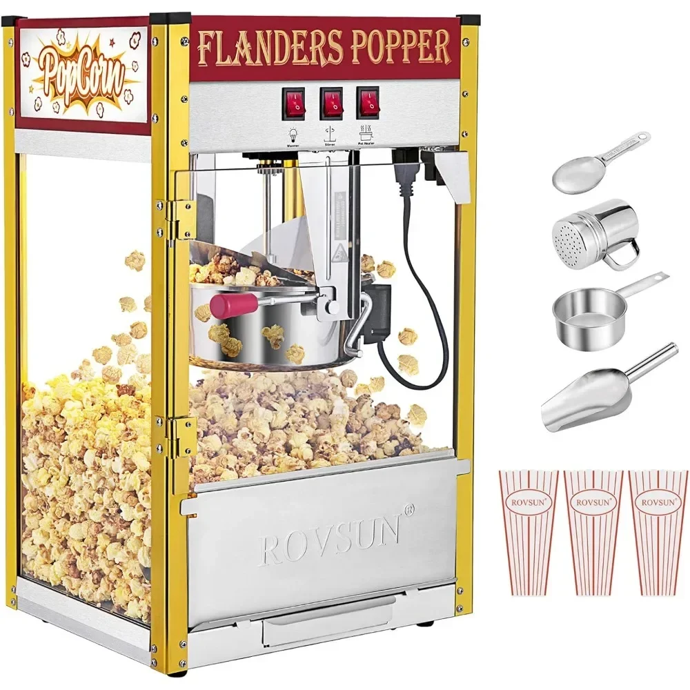 Popcornmachine, maakt tot 32 kopjes, commerciële popcornmachine, olielepel en 3 popcornbekers voor thuisbioscoop,