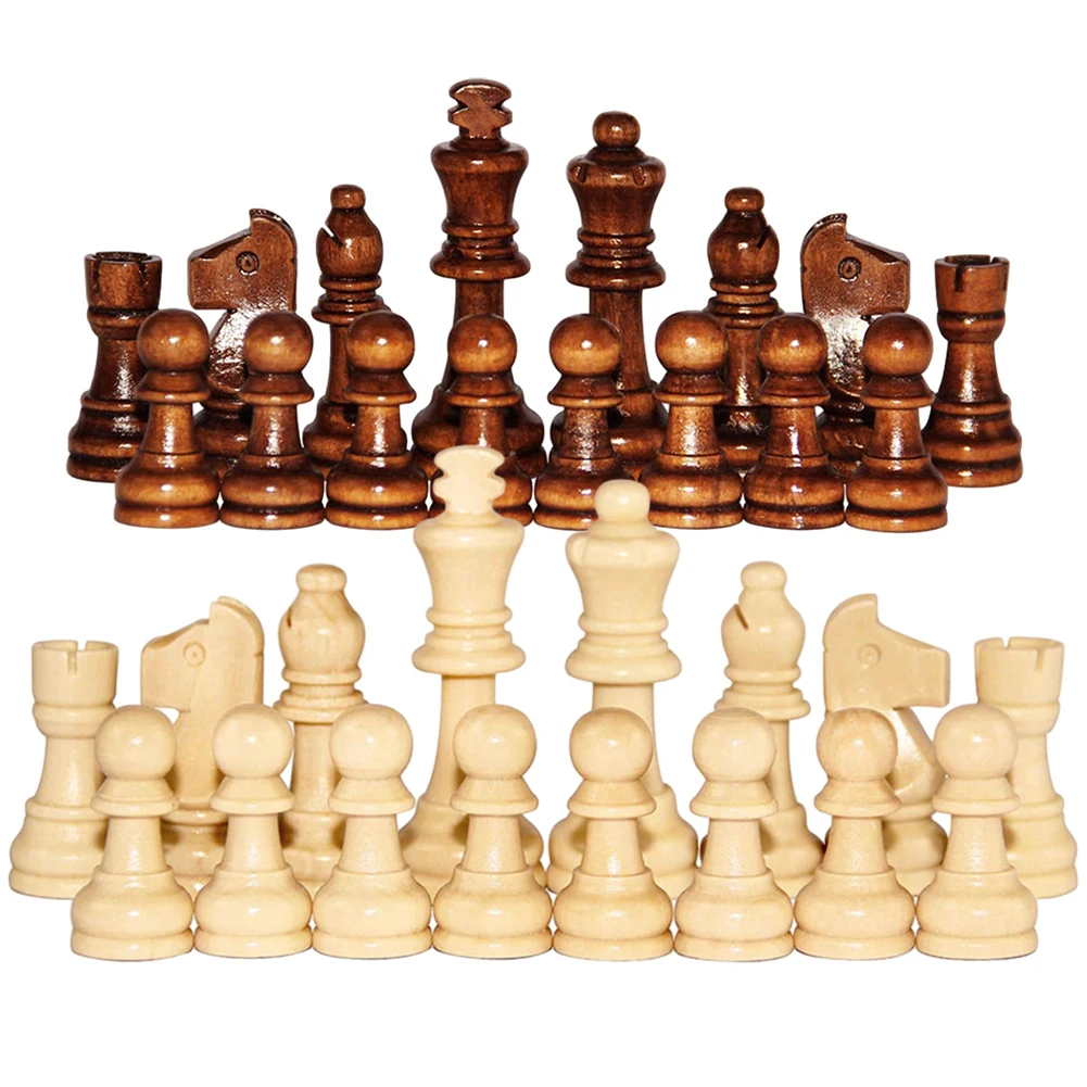 32PCS Wooden Checkers Standard Tournamen Staunton Chess Pieces Only No Board 2.2in King Figures Chess Pieces Educational Games