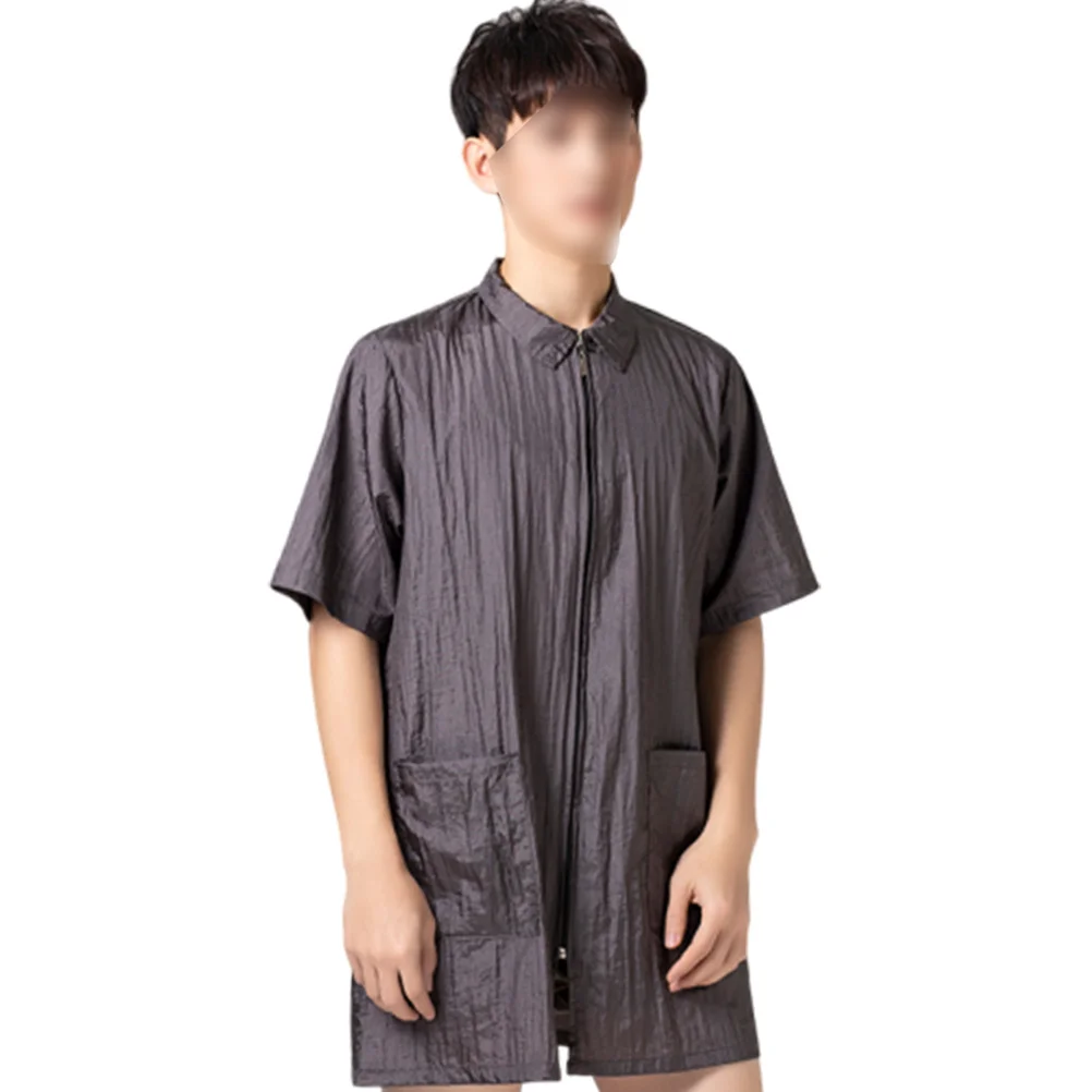 헤어 염색 작업복 회색 XL 방수 반팔 턴다운 칼라 작업복 남녀 공용 유니폼 소프트