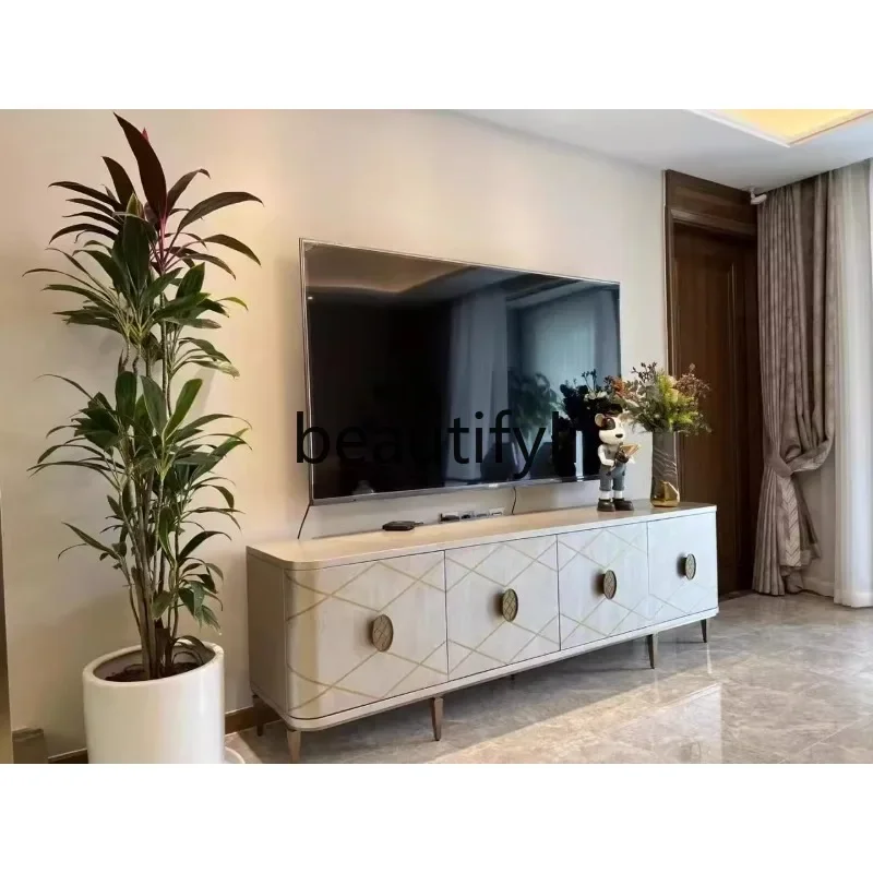 

D06 TV cabinet Cascod modern light luxury metal solid wood TV cabinet customization